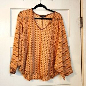 Sanctuary Top, Burnt Orange, Brown Sheer Knit, Dolman Sleeve Tassel, Sz Sm, Boho